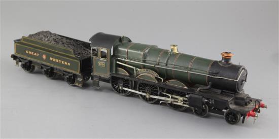 A 4-6-0 scratchbuilt GWR Castle Class (Corfe Castle) tender locomotive, number 5034, green livery, 3 rail with skate, overall 47cm, nee